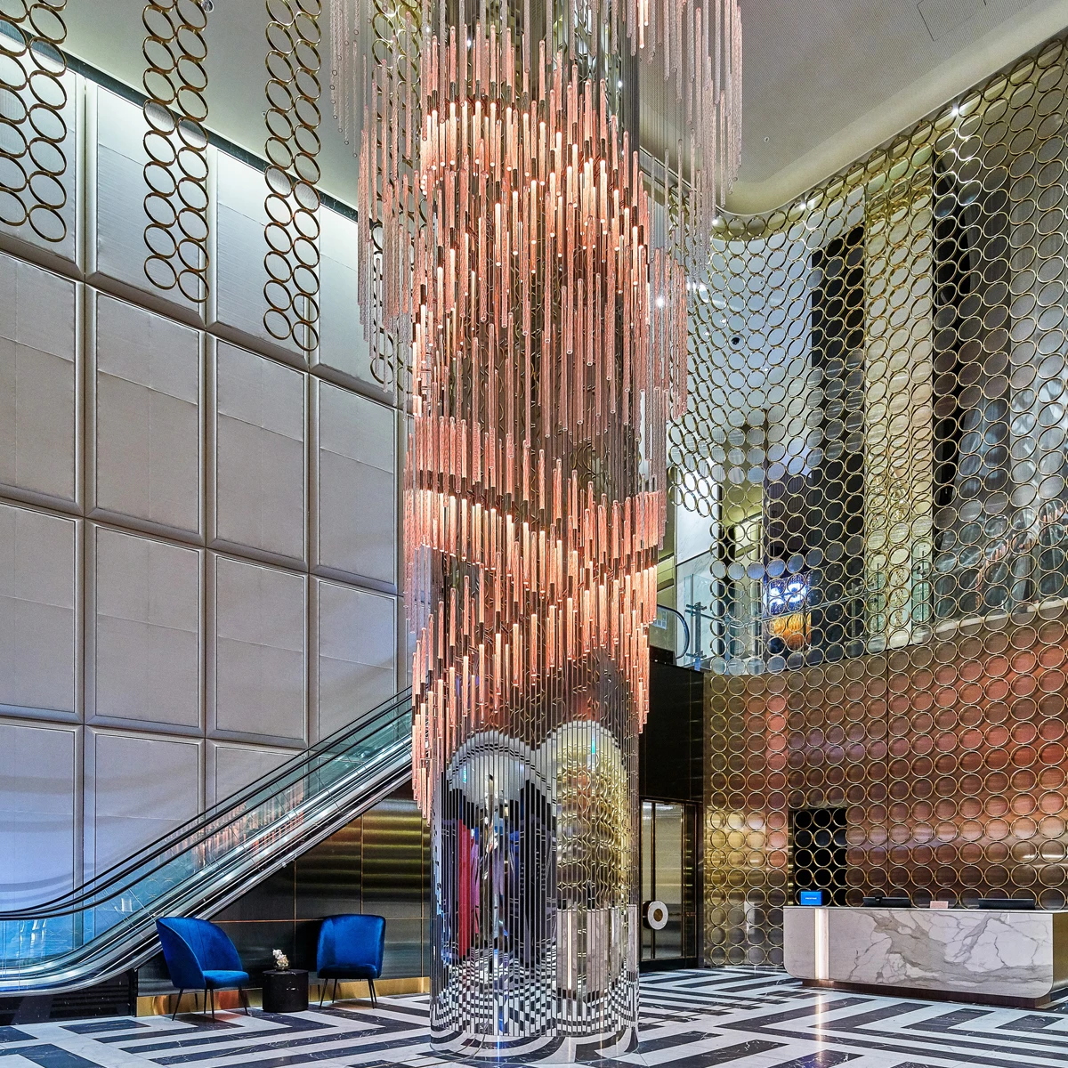 

Custom modern hotel glass column chinese chandelier lighting