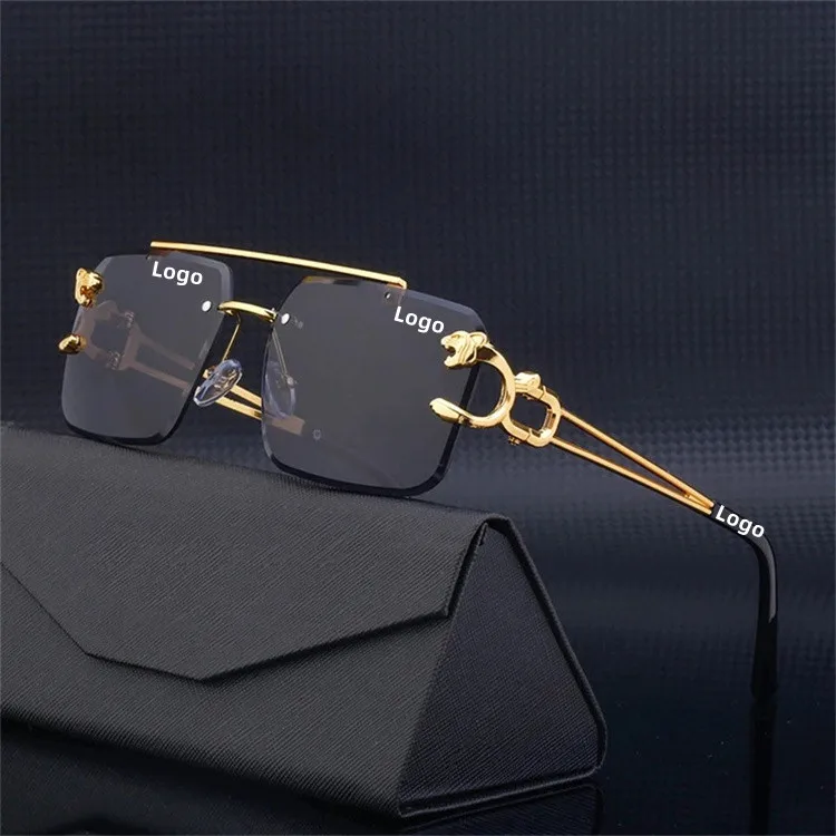 

2024 Luxury Brand Rectangle Square Custom Logo Sunglasses Double Bridge Stylish Rimless Shades UV400 Protection men Sun Glasses