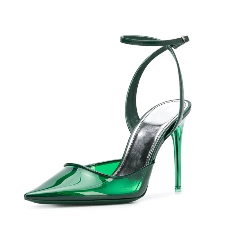 

High quality new fashion slingback pumps women shoes emerald green PVC ladies high heel shoes, Picture