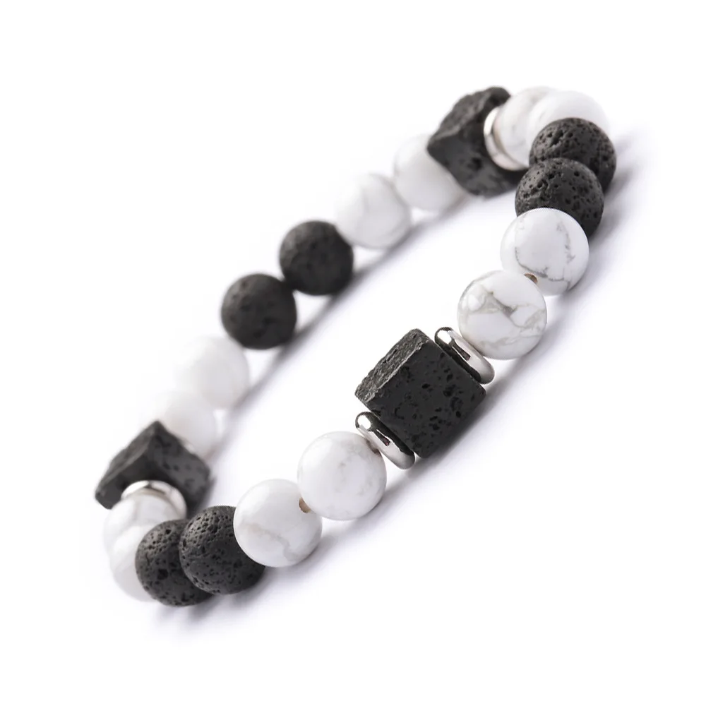 

women bracelets bangles designer 2020 semiprecious stone bracelets square lava howlite 100% natural stone elastic bracelet, As is or customized