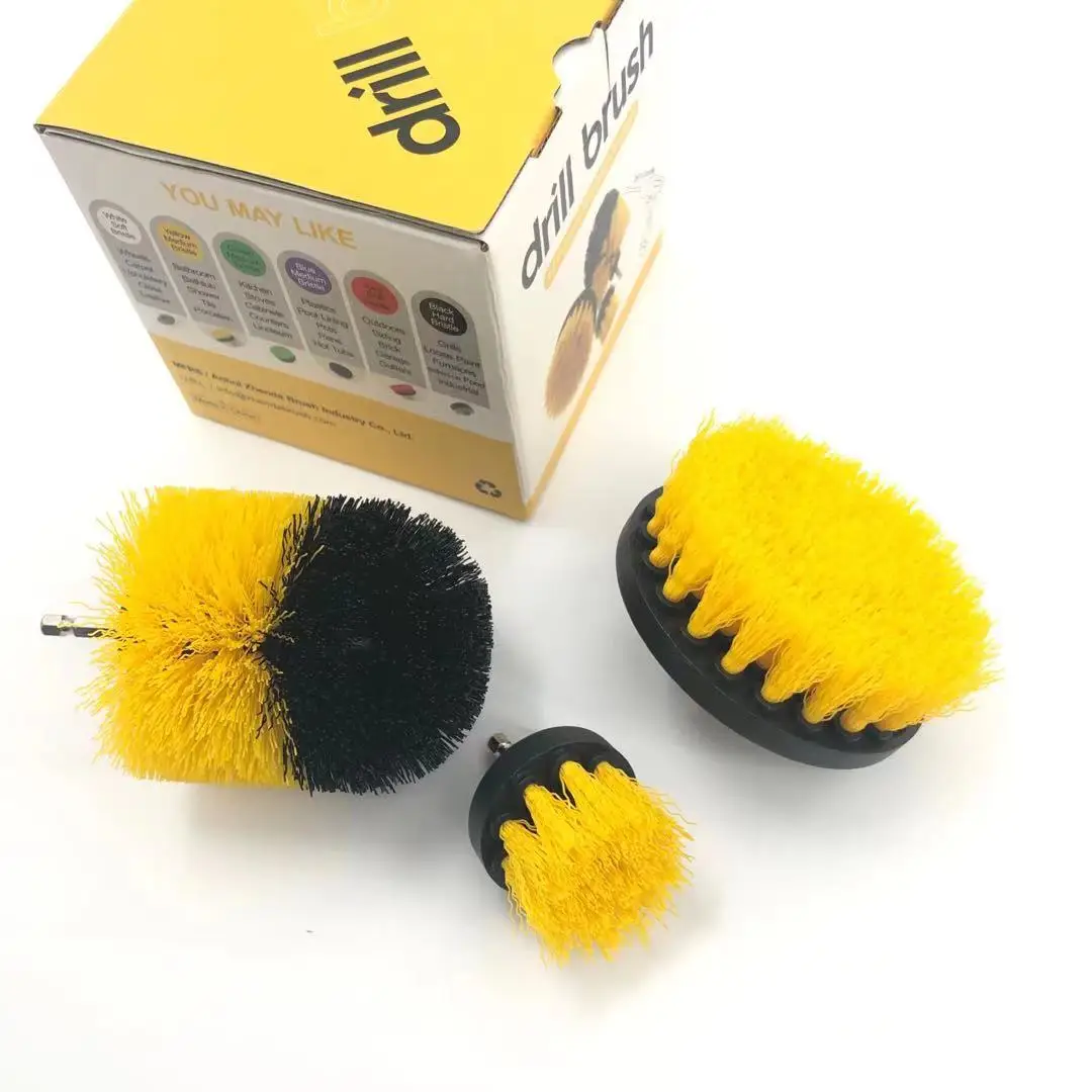 

Factory price 3 pieces set electric car cleaning wash electric brush drill, Yellow / blue/ green / red / black / white or customized