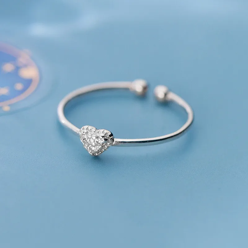 

Delicate Full Micro Zircon 925 Sterling Silver Love Heart Open Ring for Women, Whit gold
