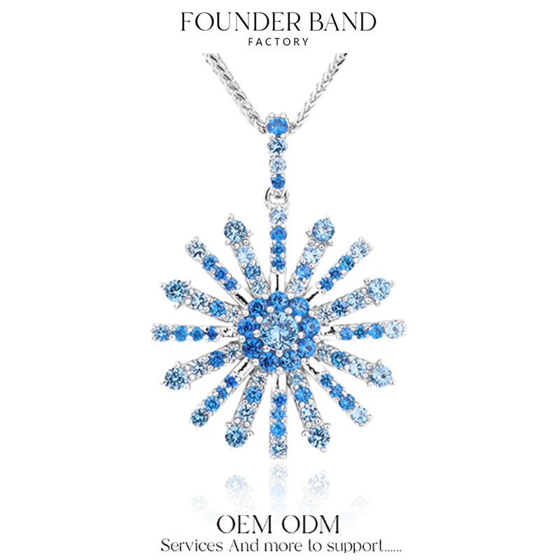 

FOUNDER BAND Hot Selling Products 2023 925 Sterling Silver Moissanite Necklace Sapphire Snowflake Necklaces For Women