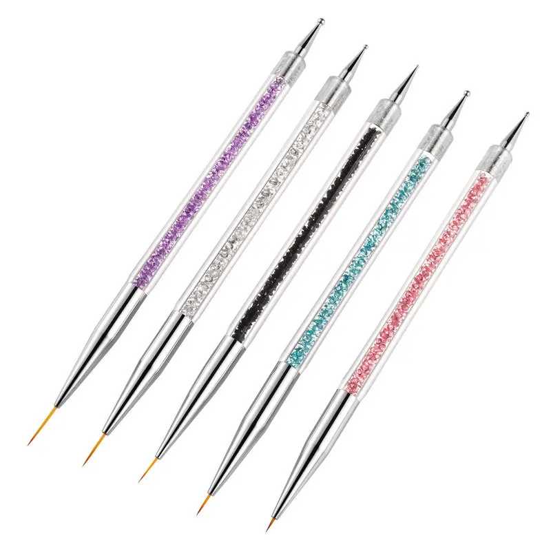 

5Pcs nail art dotting pen 2 side uv gel acrylic drawing paintiing liner flower brush manicure tool decoration rhinestone crystal