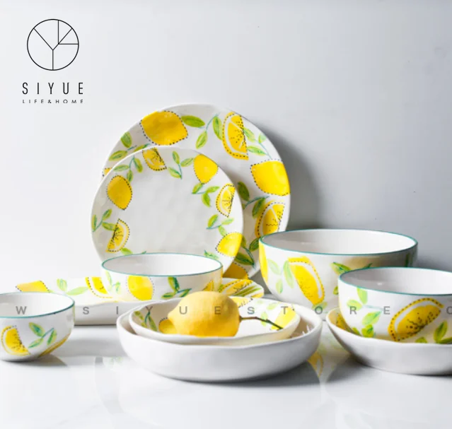 

Tableware Kitchenware Dinnerware Sets 1518 Lemon Fresh Porcelain Box 12 Party Dinner Set 72 Pcs Modern Ceramic Household Yellow