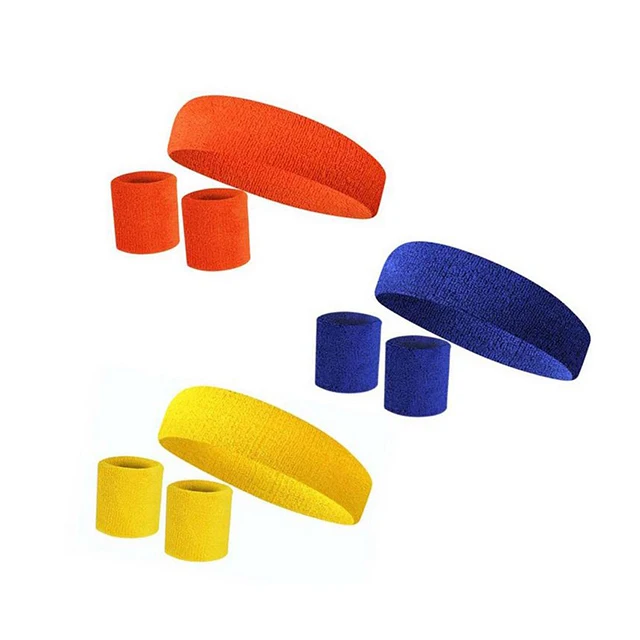 

Promotional Cotton 3 Pieces Sweatbands Set Sports Headband and Wristband