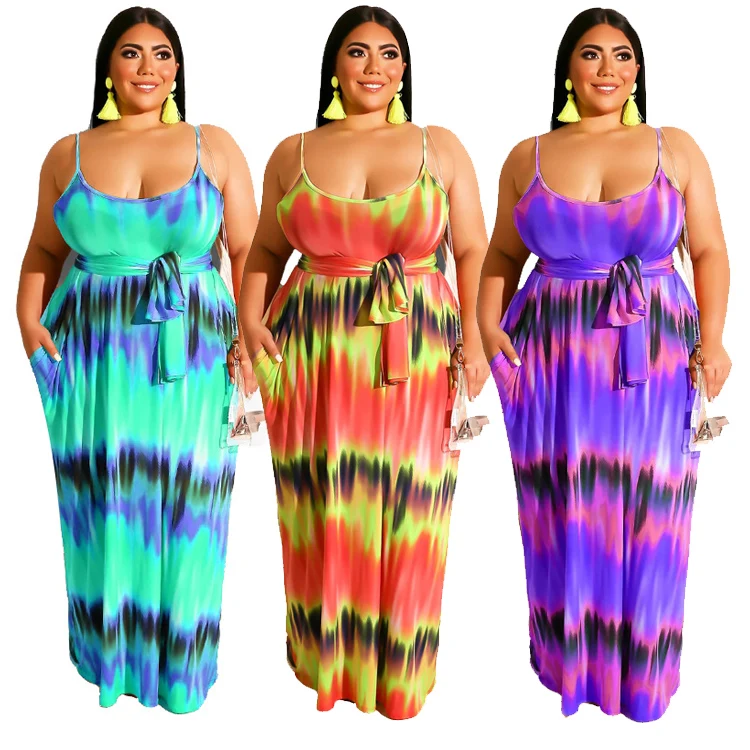 

O9389-hot summer tie dye slit dress plus size sexy dress women clothing