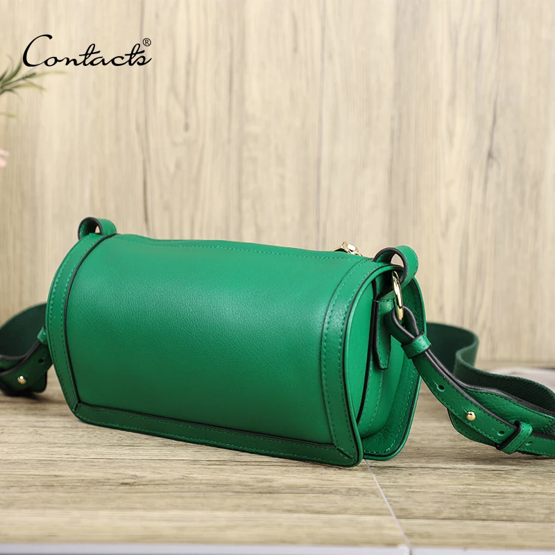 

CONTACT'S Brand Trend Genuine Leather Women Boston Bag Cylinder Shoulder Crossbody Purse Phone Bag, Green or customized color