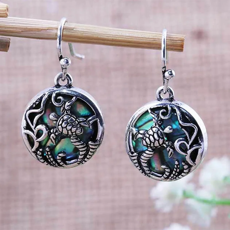 

New Bohemia Sea Turtle Earrings for Women Fashion Abalone Shell Earrings Vintage Silver Color Wedding Jewelry