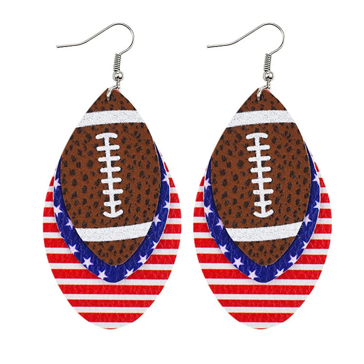 

Fashion Glitter PU Layer Earrings Dangles 3-Layered Faux Leather Earrings American Football Earrings for Women, Picture shows