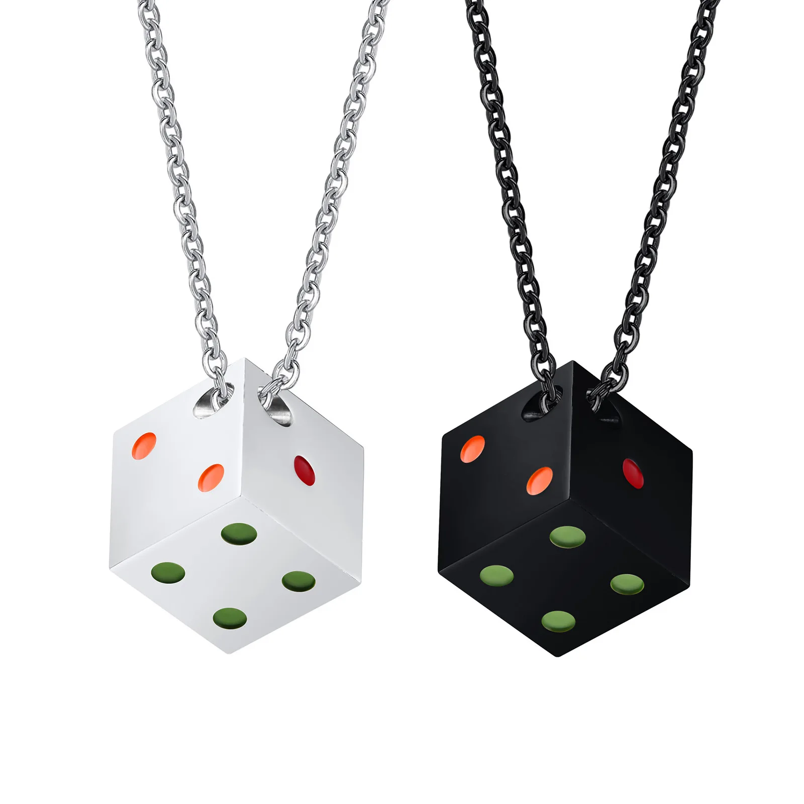 

Hip Hop Style Stainless Steel Charm Necklace Punk Cube Dice Pendant Colorful Dice Lucky Gift Necklace for Men Women