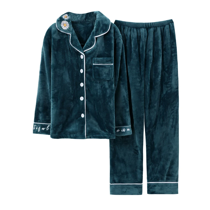 

High quality Sleepwear Sets women Leisure Wear Cotton Printed Home Wear set, Green