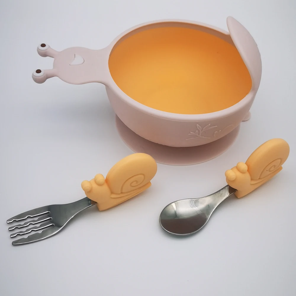 

Hot Selling Bowls Infant Silicone Baby Feeding Bowl Spoon And Fork Set, 8colors