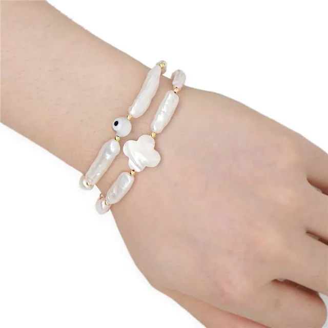 

2021 Boho Natural freshwater Pearl bracelets patterns handmade baroque pearl cross friendship bracelets wholesale, As pic