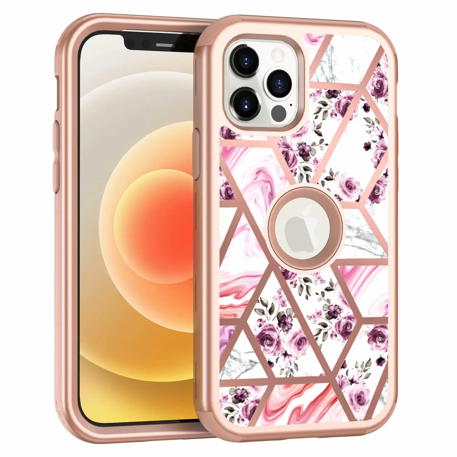 

2021 Shockproof Electroplating Gold Pink Marble PC SILICON Mobile Phone Cover For Iphone 12 pro max, 5 colors