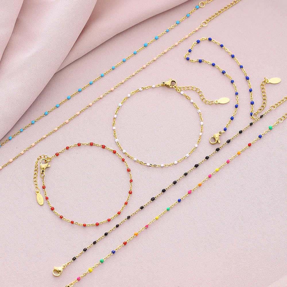 

New Fashion Charming Stainless Steel Colorful Enamel Beads Bracelet For Women