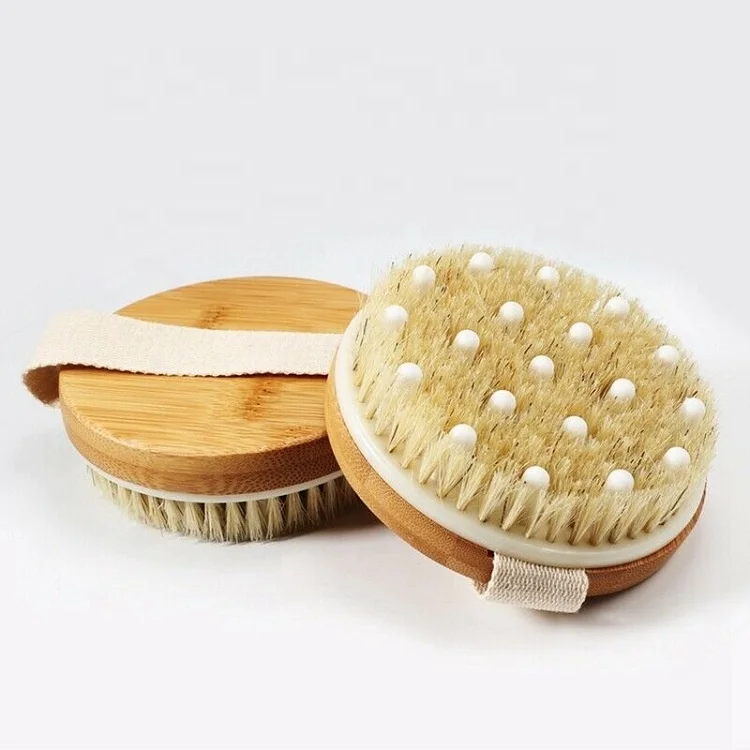 

Amazon Bestseller Bathroom Gift Products Natural Wooden Bamboo Dry Shower Head Body Bath Brush for Gentle Exfoliating & Massage