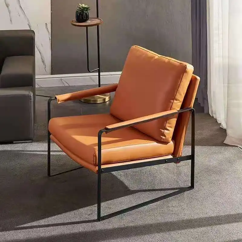 The latest popular Nordic Light luxury single leather chair simple leisure North modern wind net red orange lounge chair