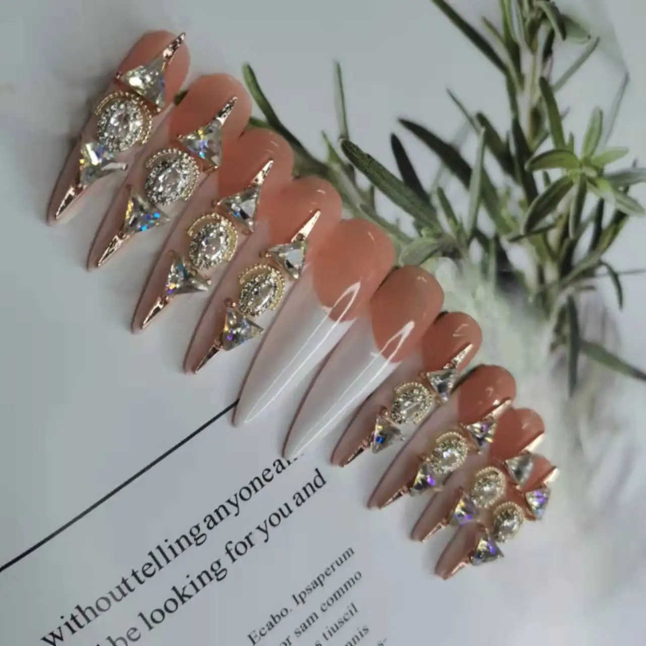 

waterproof fake nails with jelly glueHand made New arrival long coffin press on nails 3D fake nails