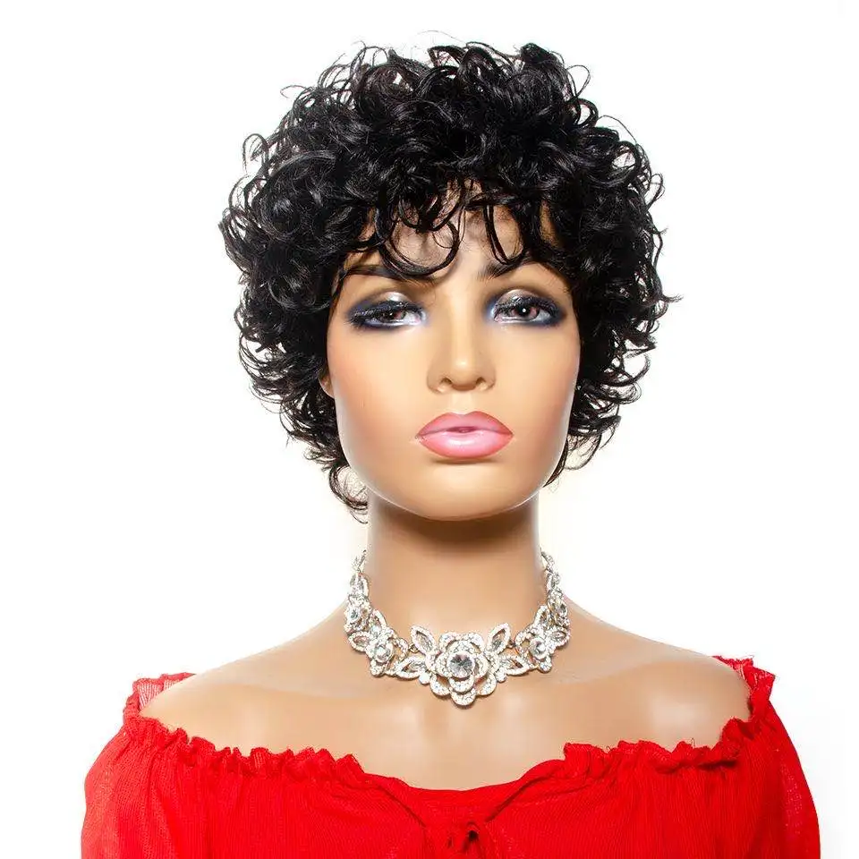 

Short pixie Cut Curly Human Hair Wig lace wigs 100% virgin human hair