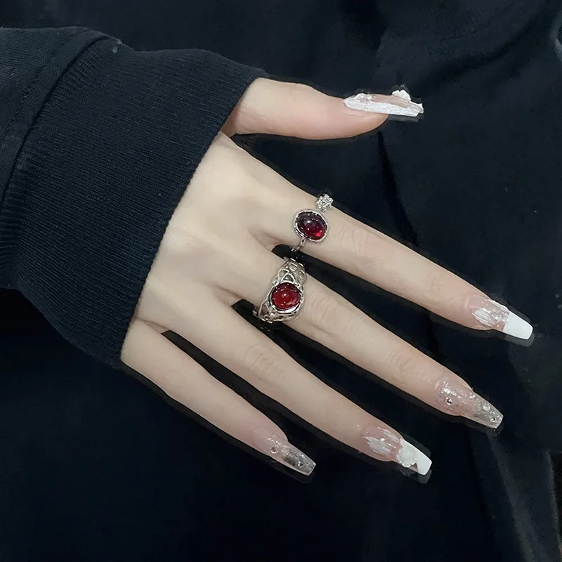 

Elegant Red Gemstone Irregular Ring Vintage Metal Hollow Opening Adjustable Rings for Women Girl Ring Trendy Jewelry