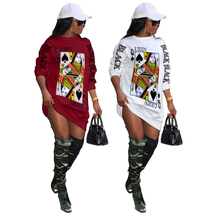 

D057-spring long sleeve printed casual dresses women t-shirt dress