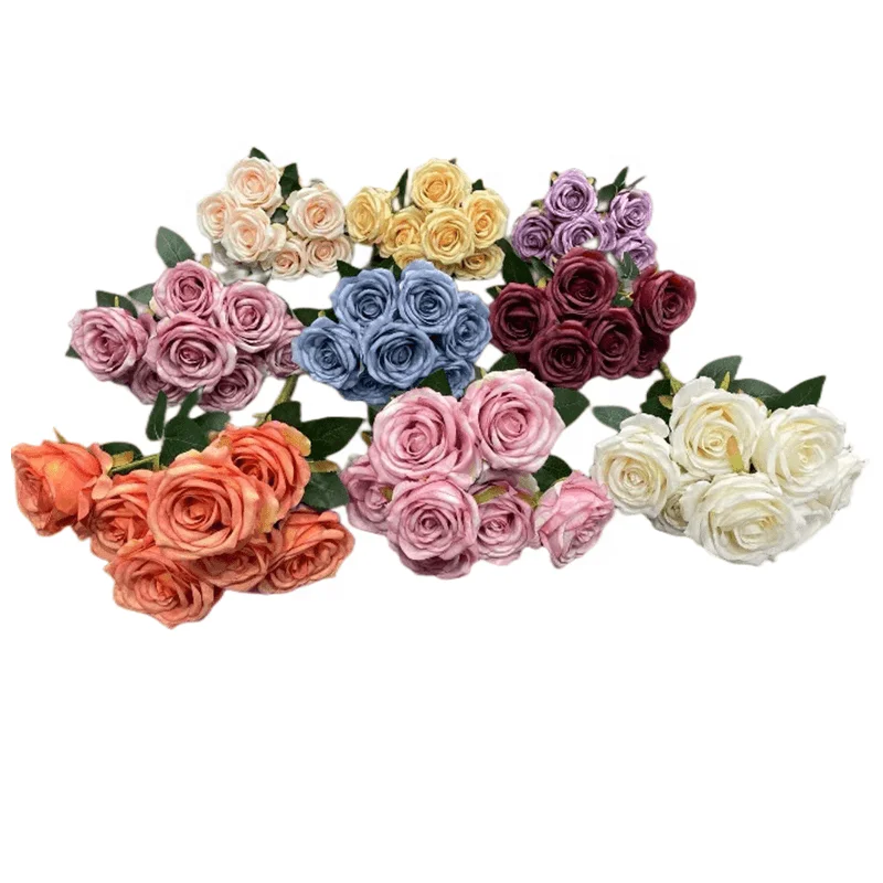 

Factory direct sales silk flower bunches artificial rose for wedding decoration