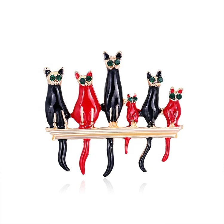 

Cute and Stylish Red and Black Kitten Alloy Drip Brooch Ornament, Picture shows