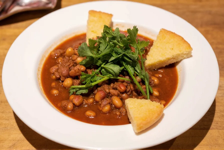 Leaf and Bean Chili NY signature three-bean chili dish with cornbread and seasonal greens in West Village restaurant