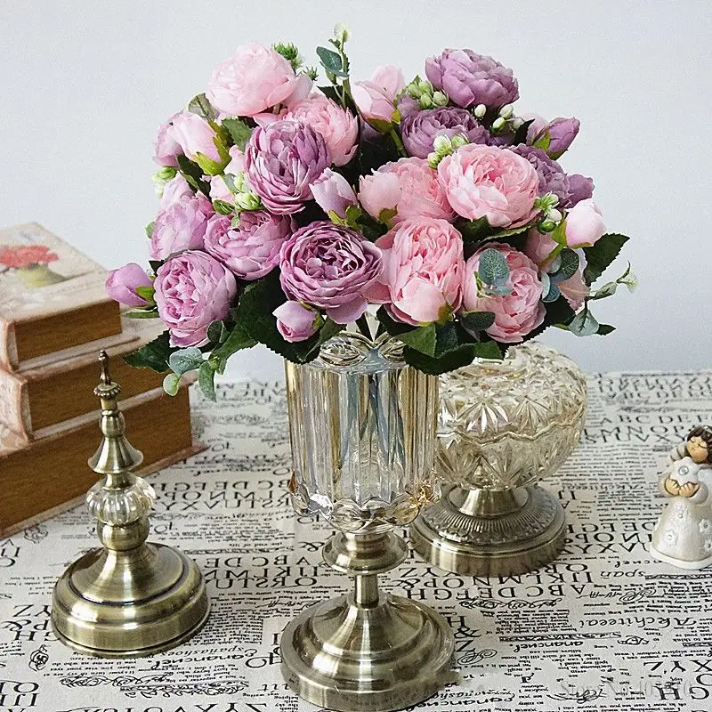

Rose Peony Silk Small Bouquet Artificial Flowers For Decoration Flores Party Spring Wedding Decoration Mariage Fake Flower, As photo