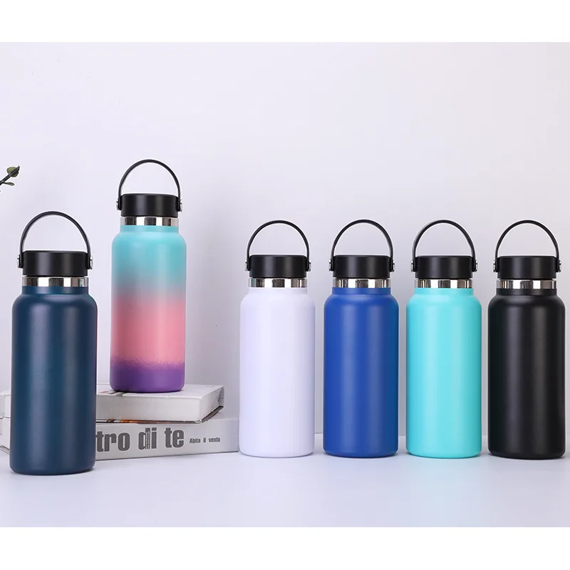 

32oz Insulated Water Bottles Stainless Steel Modern Mouth Thermos Vacuum Flask Custom Logo With New Wide Handle Straw Lid, Customized