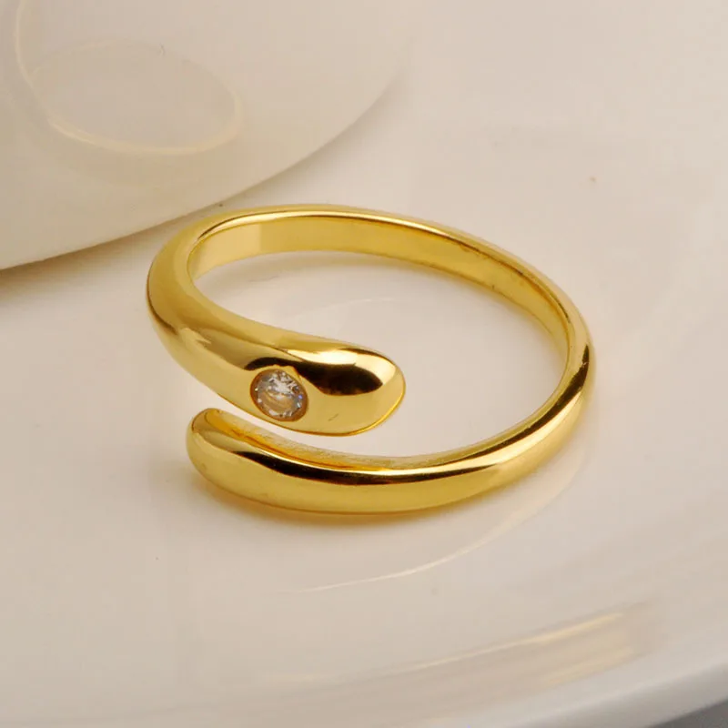 

316L Stainless steel simple diamond snake opening Korean version of 14k personality cold style index finger ring
