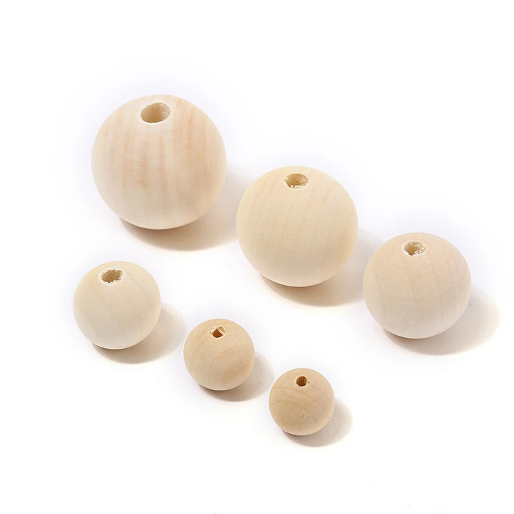 

Natural Color Round Ball Wooden Loose Spacer Beads For Jewelry Making, Natural wood color