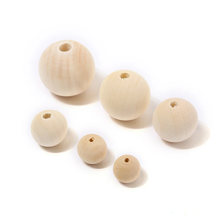 4-40mm Natural Color Round Ball Wooden Loose Spacer Beads For Jewelry Making