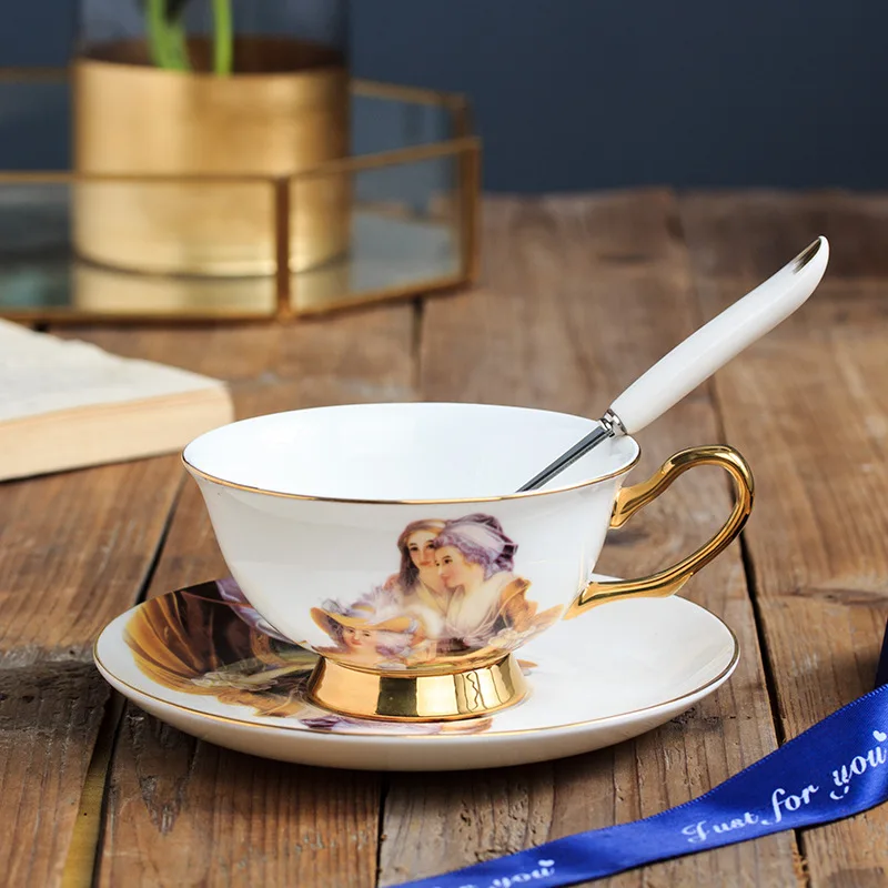 European palace style bone china high-grade British hand-painted gold LOGO ceramic coffee cup and saucer