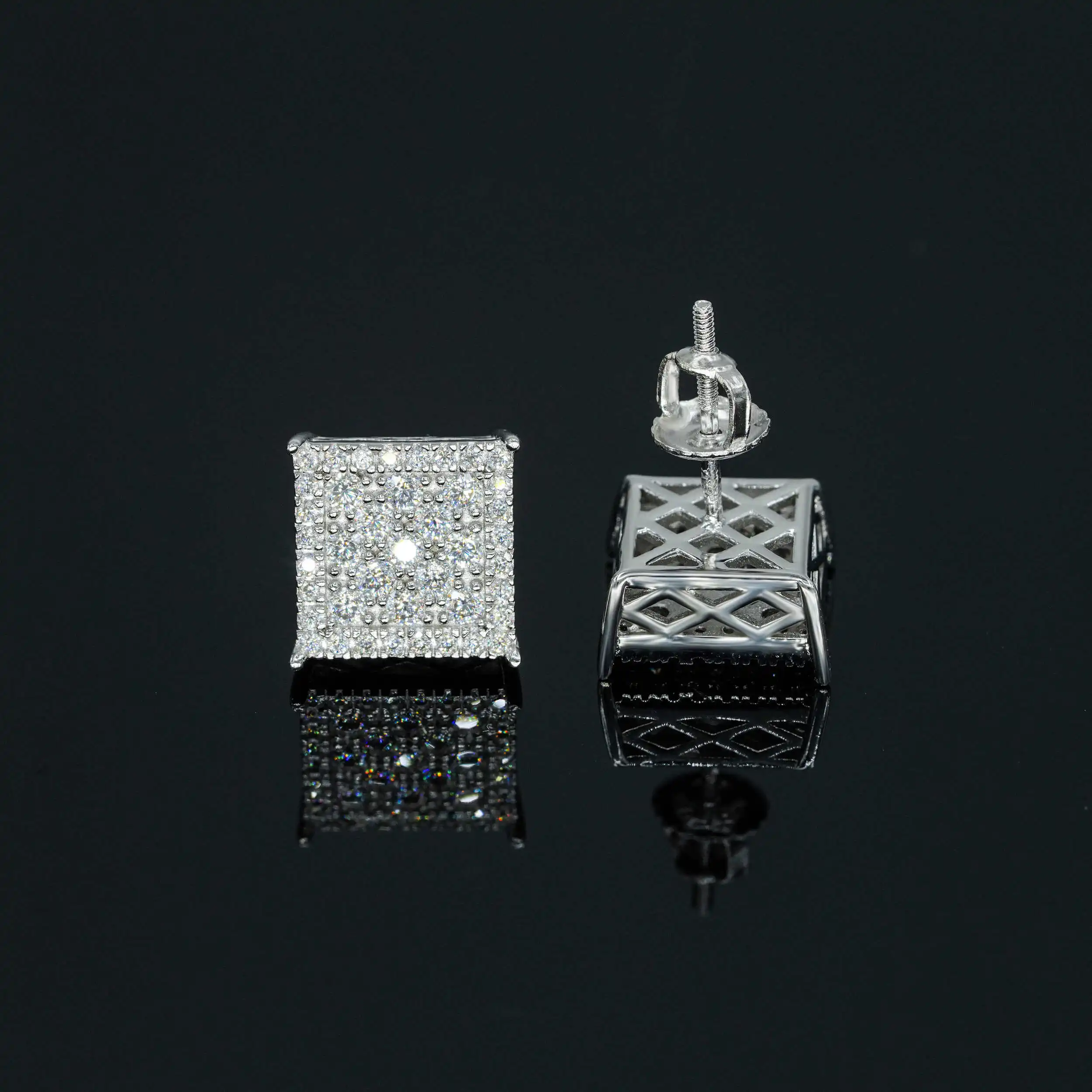 Wholesale Price Vvs Moissanite Diamond Hip Hop Jewelry Custom 18k Gold Plated 925 Sterling Silver Stud Earrings