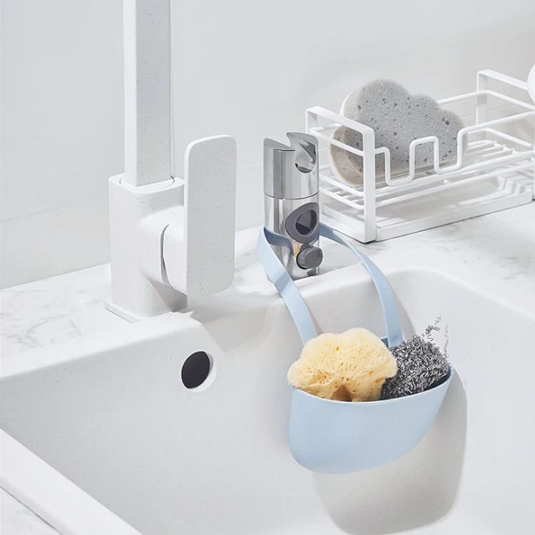 

Kitchen Sink Sponge Holder Silicone Faucet hanging basket ,Antimicobial Drain Kitchen Gadget Storage Organizer, White,grey or customized