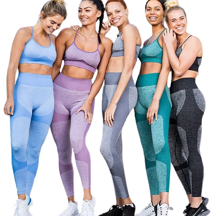 

Multiple Colors Gym Clothing Non See-through Fabric Yoga Gym Sets Color Blocking Seamless Women Fitness Set, Customized colors