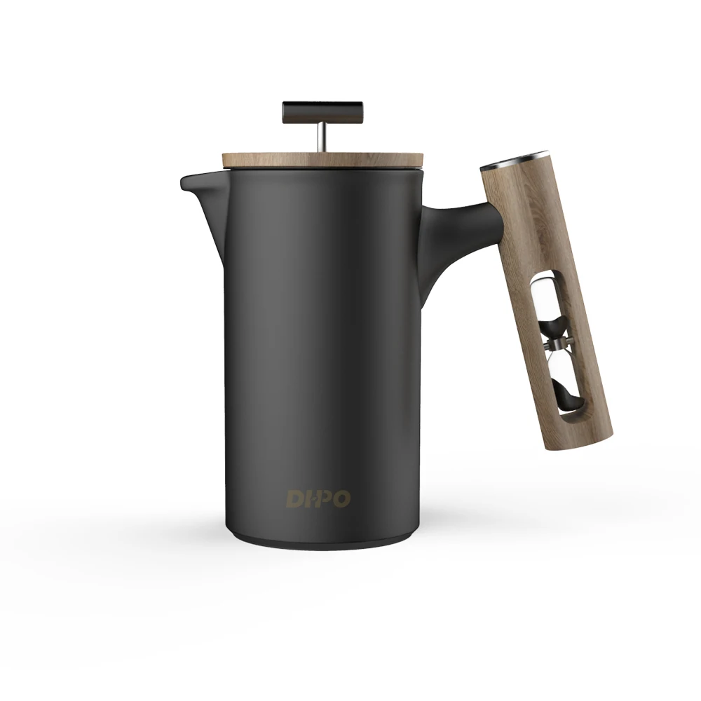 

DHPO-Cafe Style Ceramic French Press Coffee Press With Wooden Lid