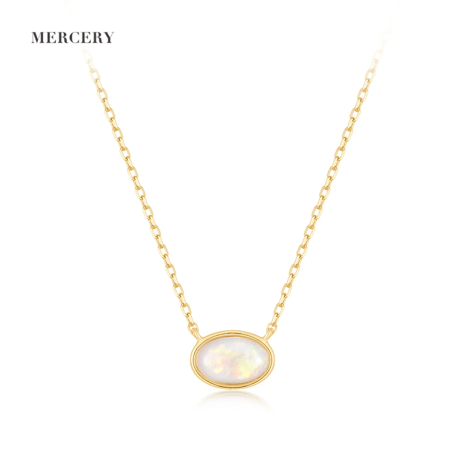 

Mercery Modern Fine Jewelry Gem Stone Rainbow Natural Opal Pendant Necklaces 14k Solid Yellow Gold Necklace Gift For Women