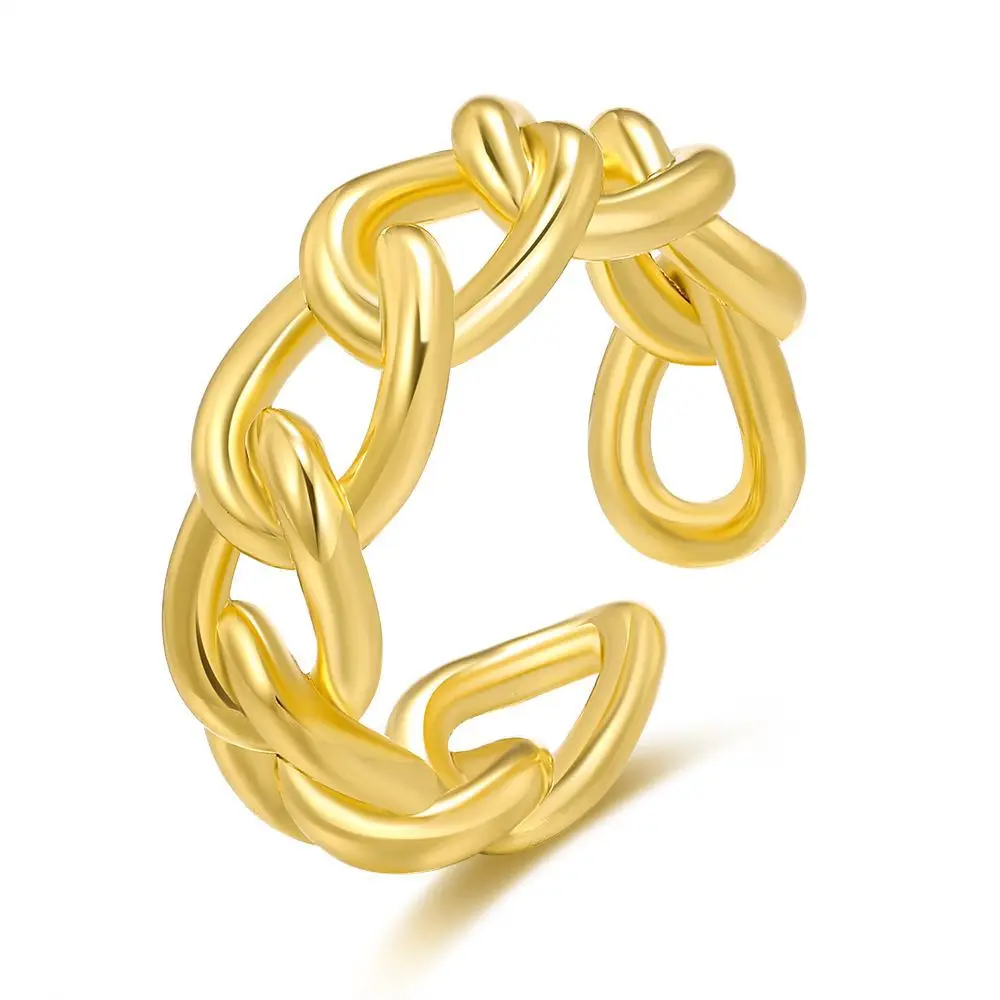 

Fashion Trendy Creative Hollow Chain Ring Real Gold Plated Open Chain Band Ring
