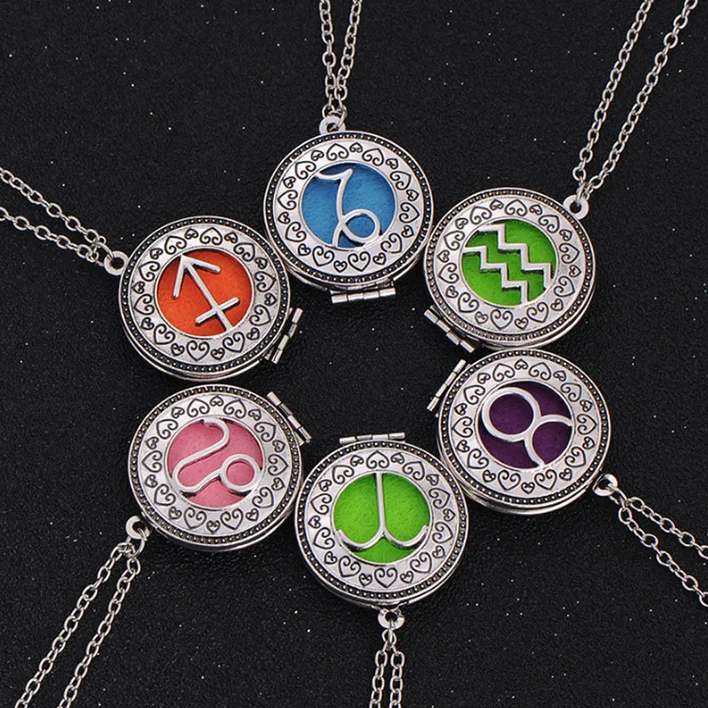 

zodiac signs aromatherapy essential oil jewelry wholesale diffuser charms fragrance necklace, Silver