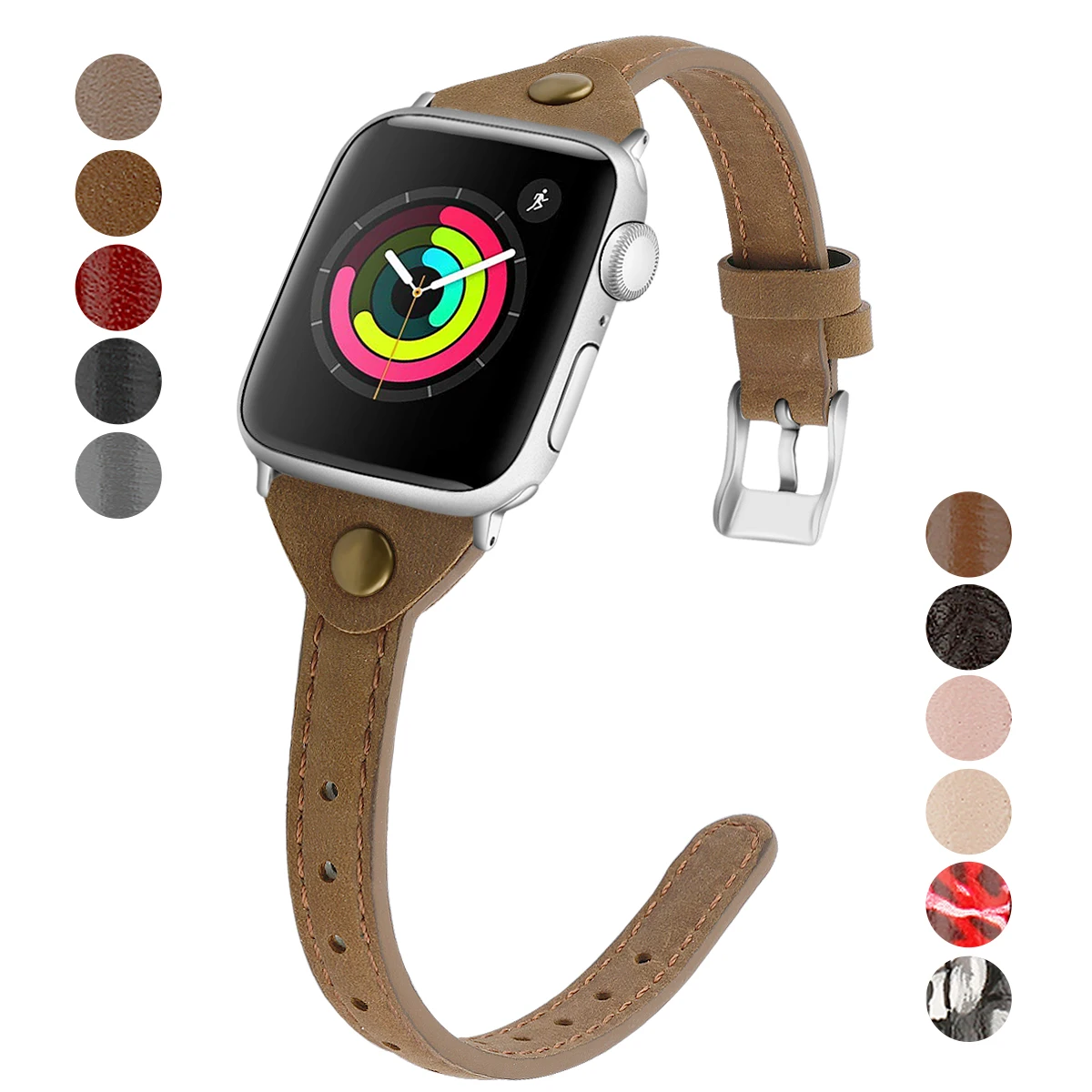 

Luxury Slim Genuine Leather Watch Band for Apple Watch Series 7 6 5 4 SE 3 Fashion Wrist Strap for iWatch 38 40 42 44 41 45mm, 8 colors