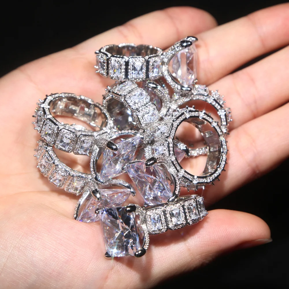 

2021 Big square cz Paved Hip Hop ring Rock Style for women men Iced Out Cubic Zircon Ring Luxury wedding rings Jewelry Gift