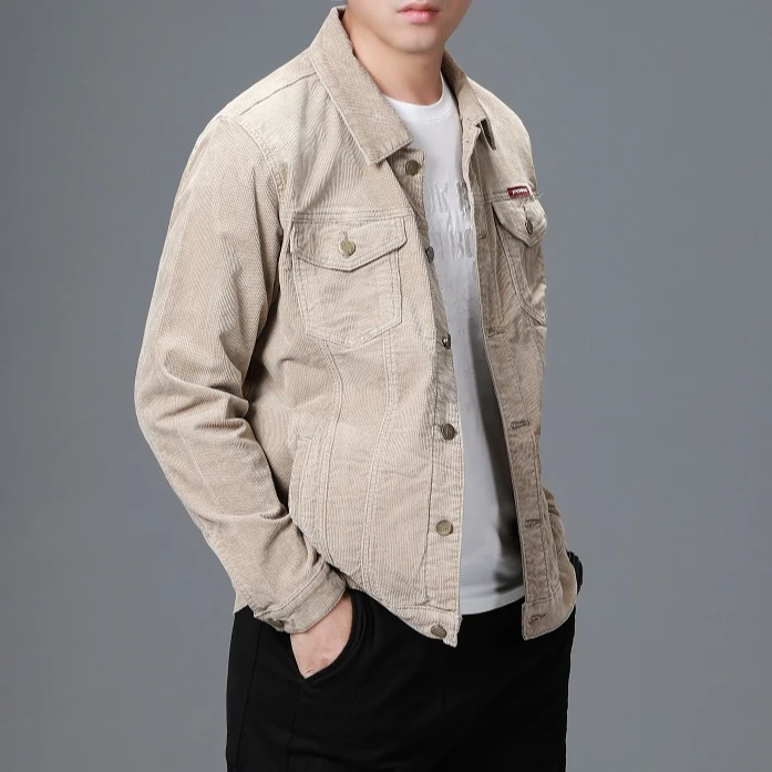 

High quality button front corduroy jacket mens plus size classic plain jackets for man, Orange,green ,khaki,navy