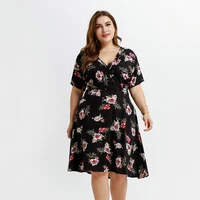 

Elegant Flower Ladies Dress Plus Size Casual Sexy short Sleeve Lady Plus Size Dress Women Dresses Women