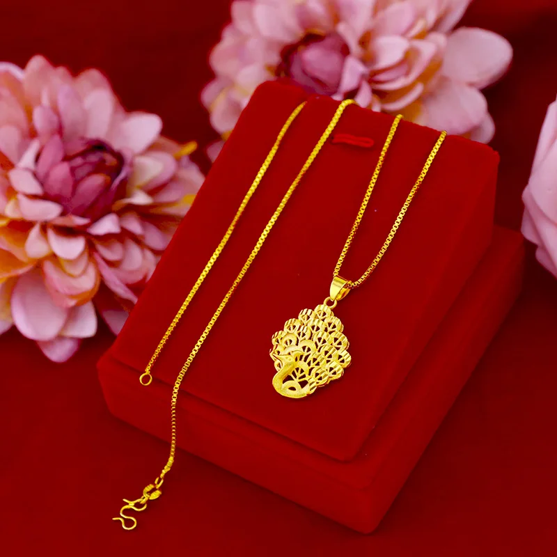 

Dropshipping Fashion Gold Necklace for Bride Wedding Engagement Jewelry Peacock Necklace Pendant Clavicle Jewelry Gift Not Fade