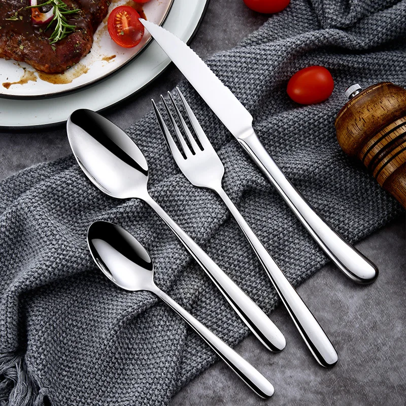 

Matte Finish Black Gold Flatware Stainless Steel Tableware Fork and Knife Cutlery Set 4, Silver