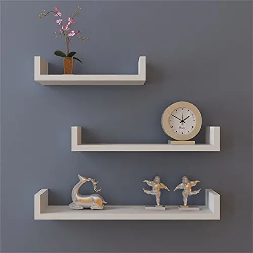 

Set of 3 White Floating Display Shelves Ledge Bookshelf Wall Mount Storage