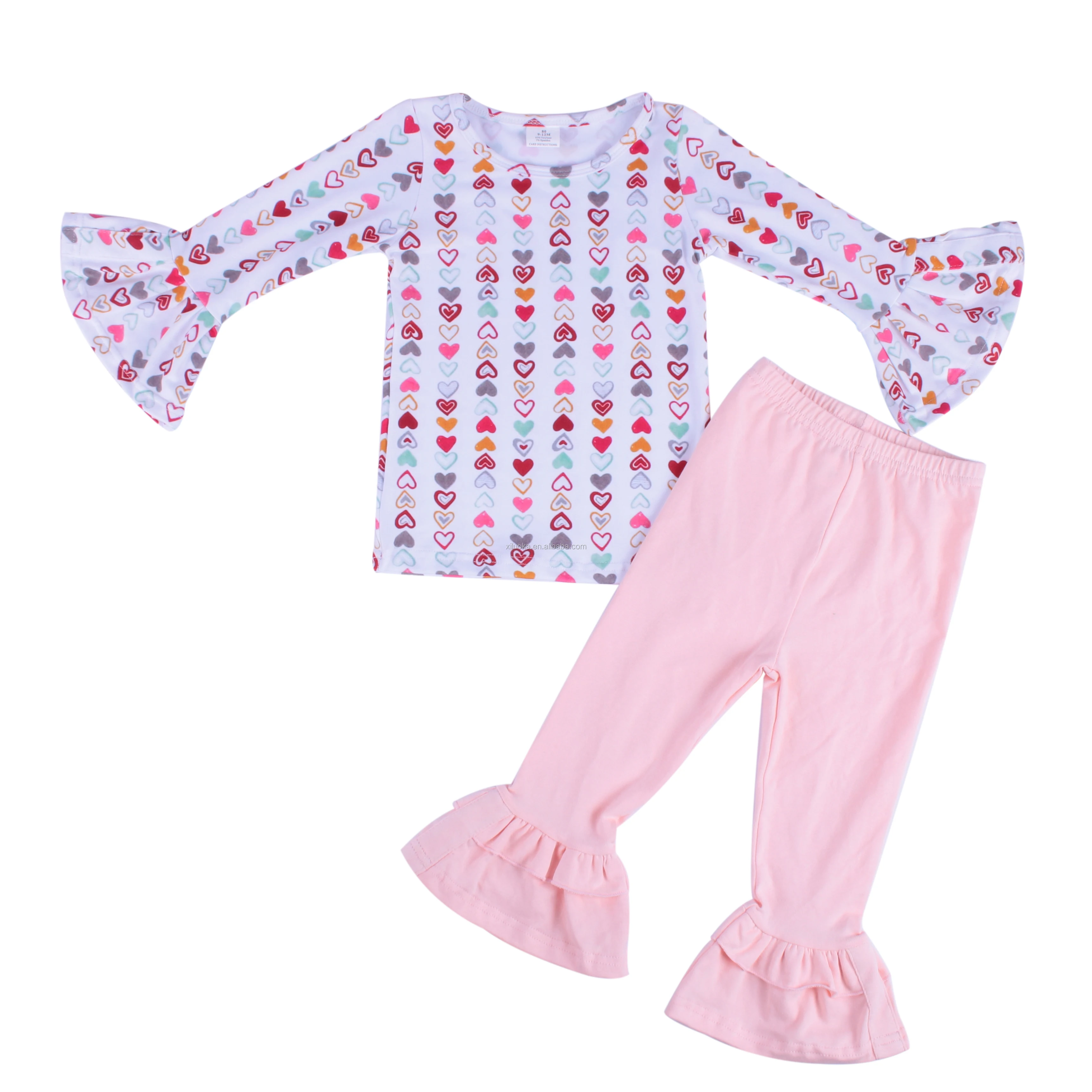 

Bulk Wholesale Pink Cotton Ruffle Pants Matching Clothing Set Valentine's Day Kids Outfits